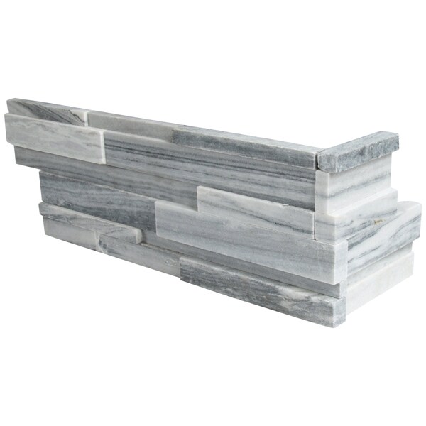 Alaska Gray 3D Ledger Corner 6 In. X 18 In. Honed Marble Wall Tile, 6PK